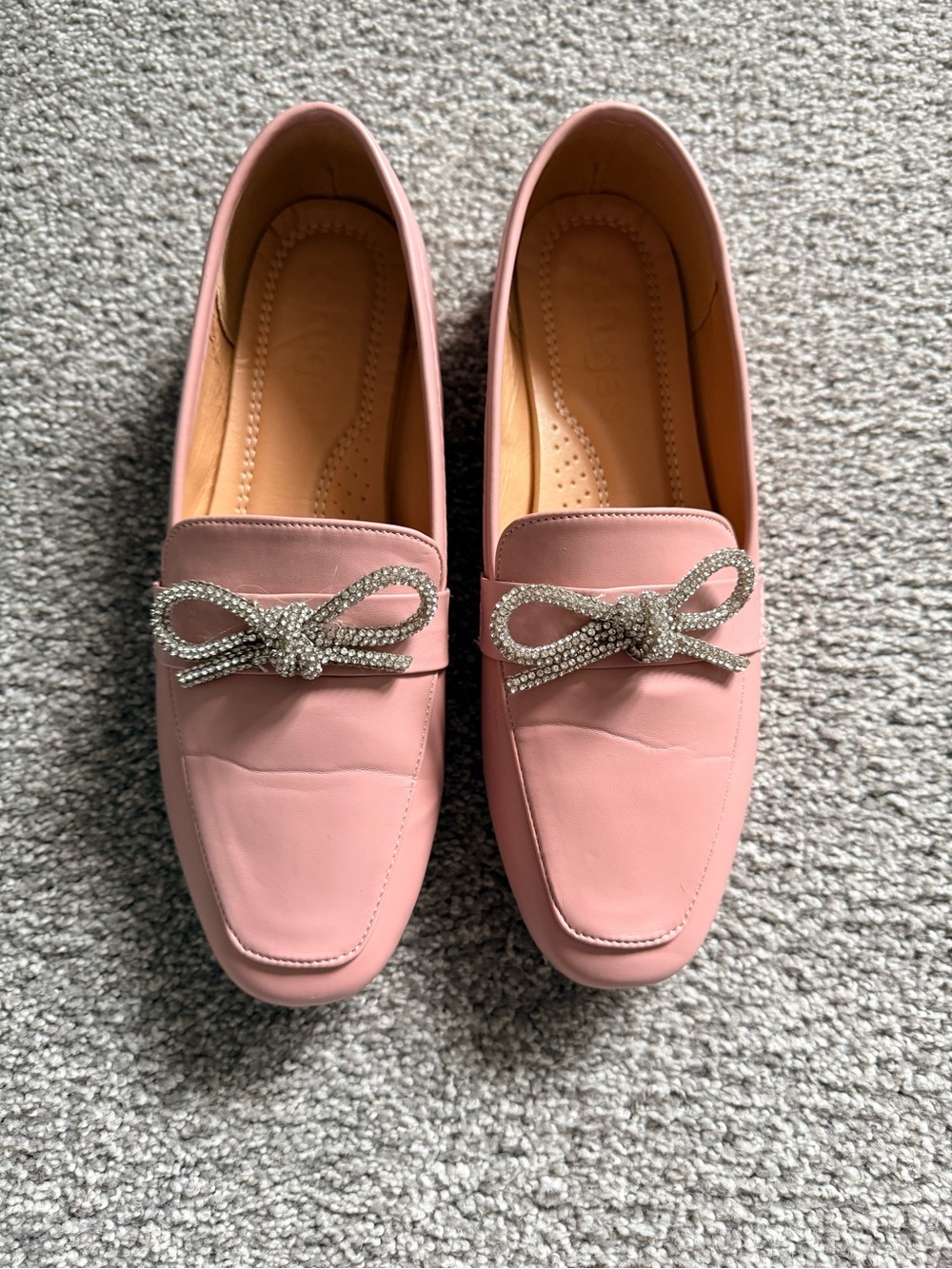 Pink Rhinestone Bow Loafers Flats Size